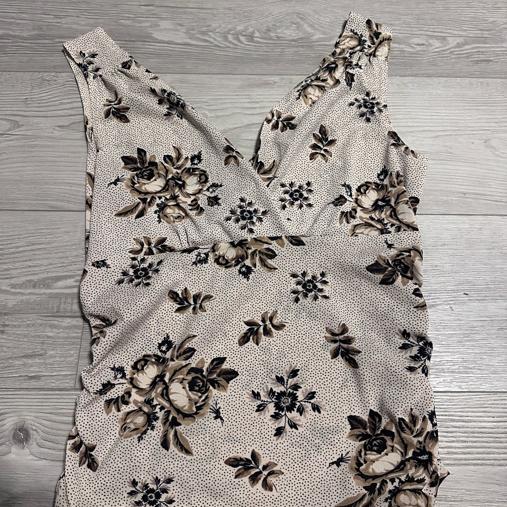 Vintage 90s Nine West Floral Sleeveless V-neck Cami Tank Top brown Size Small